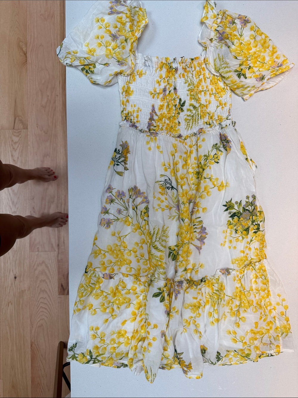 Vineyard Vines White Dress with Yellow Floral Print